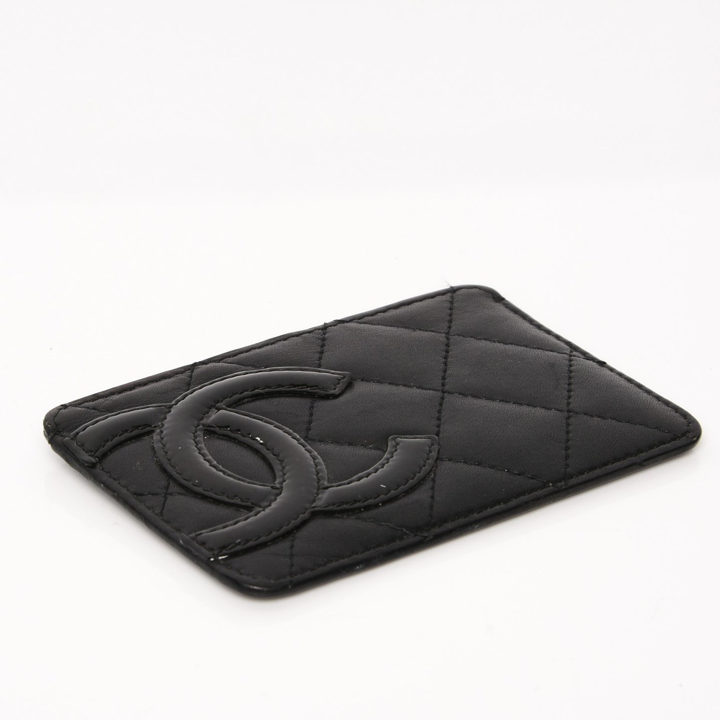 Calfskin Quilted Cambon Card Holder Black
