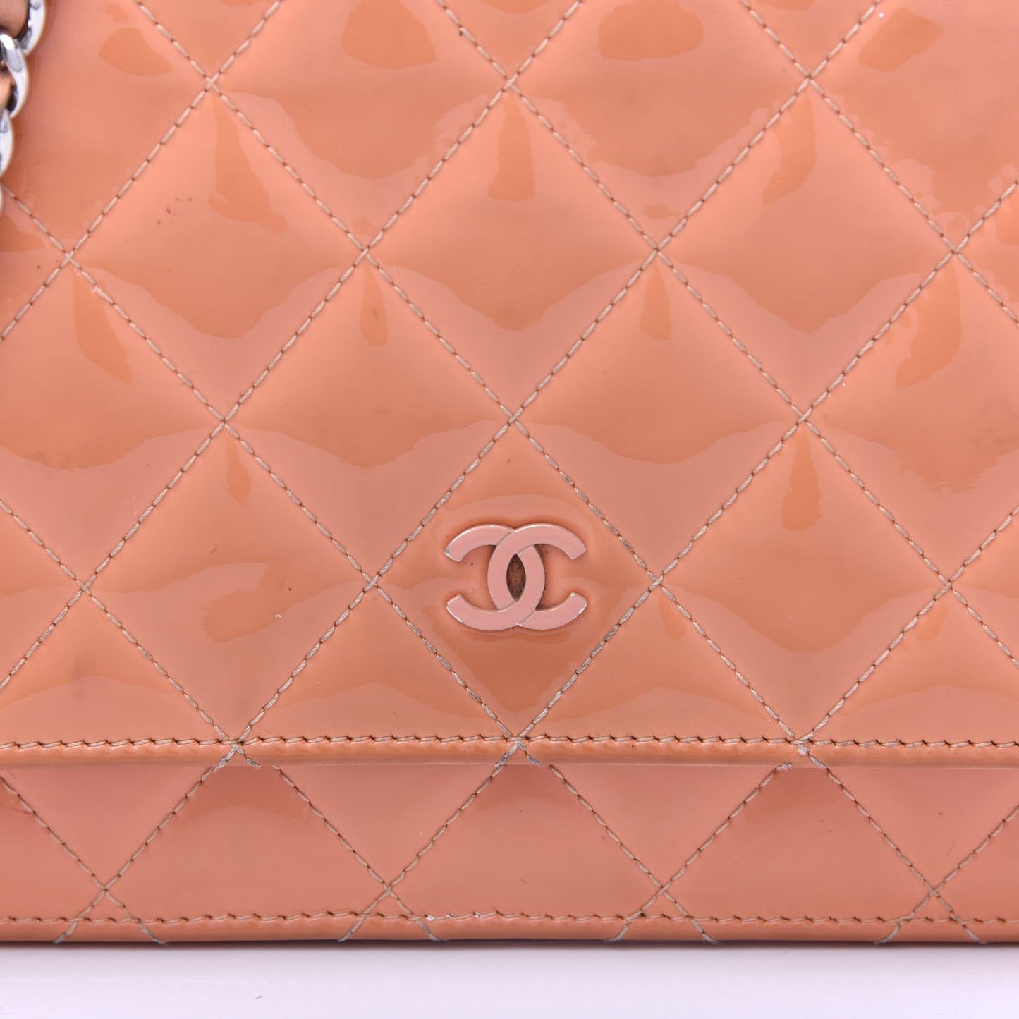Patent Quilted Wallet On Chain WOC Orange
