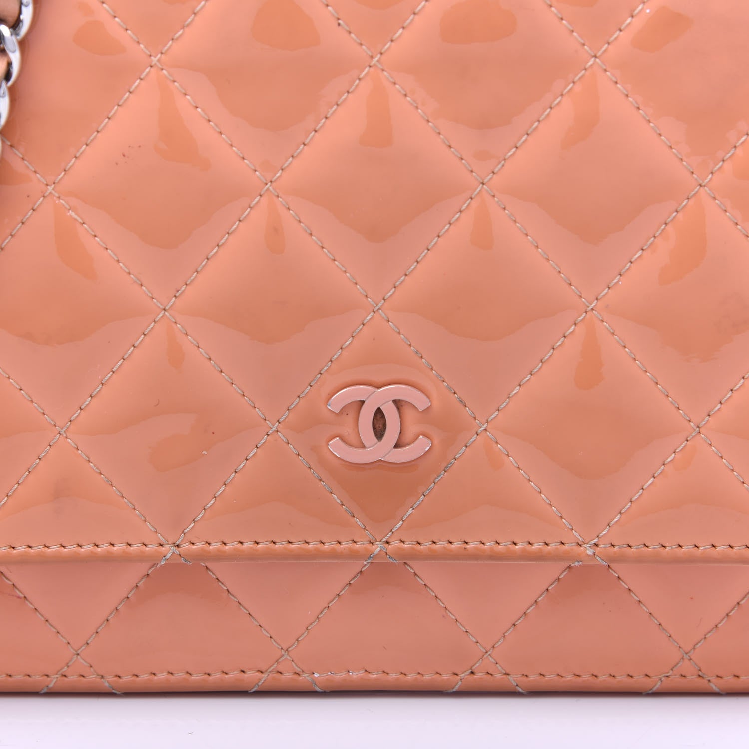 Chanel Patent Quilted Wallet On Chain WOC Orange 9 of 10