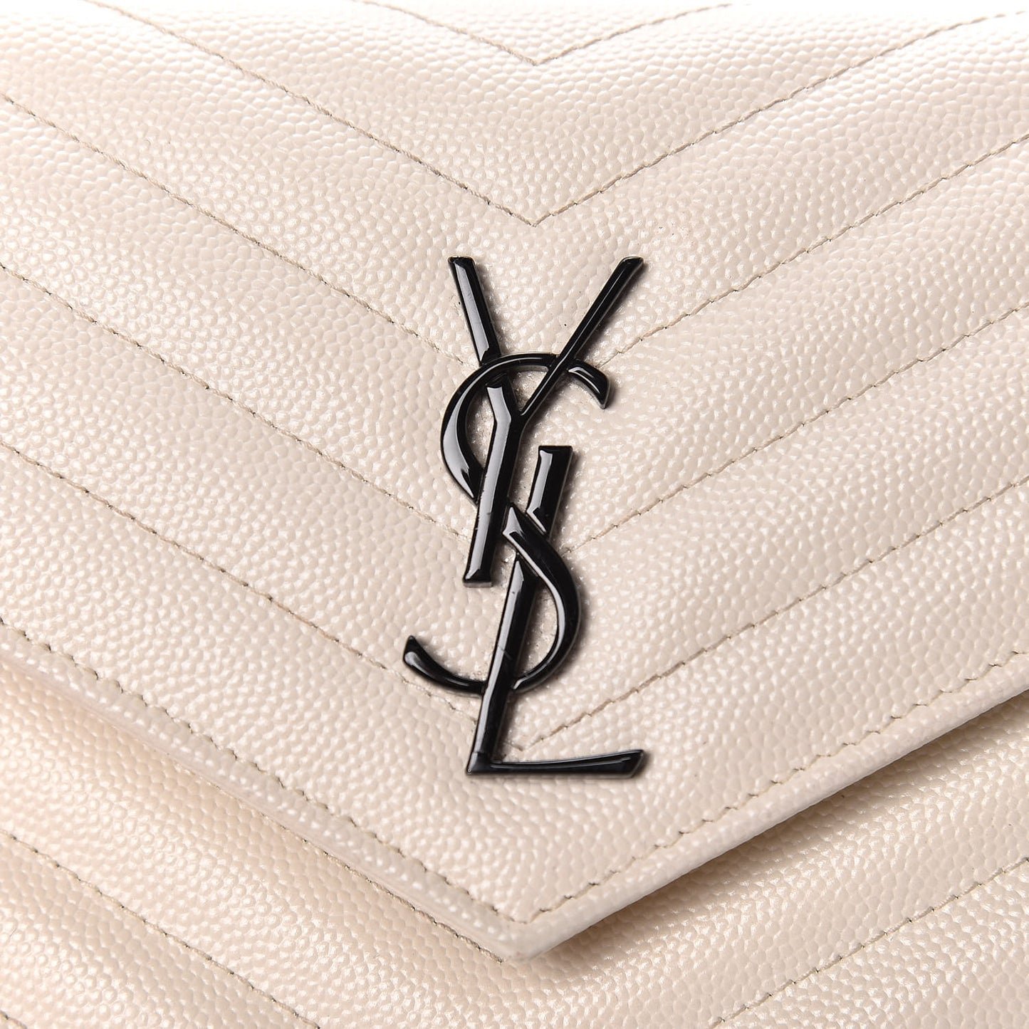 Grain De Poudre Matelasse Chevron Monogram Envelope Chain Wallet Dove White