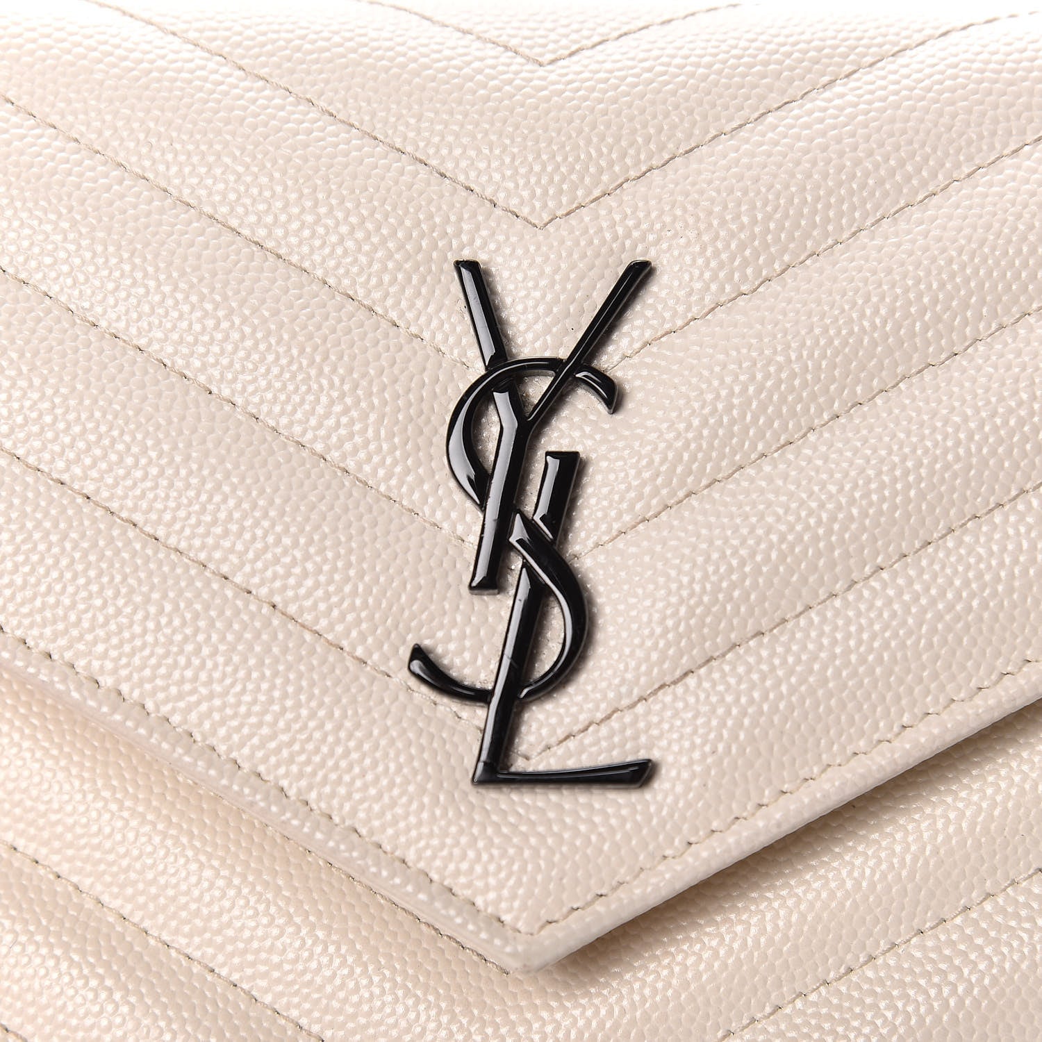 Saint Laurent Grain De Poudre Matelasse Chevron Monogram Envelope Chain Wallet Dove White 9 of 12