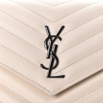 Saint Laurent Grain De Poudre Matelasse Chevron Monogram Envelope Chain Wallet Dove White 9 of 12