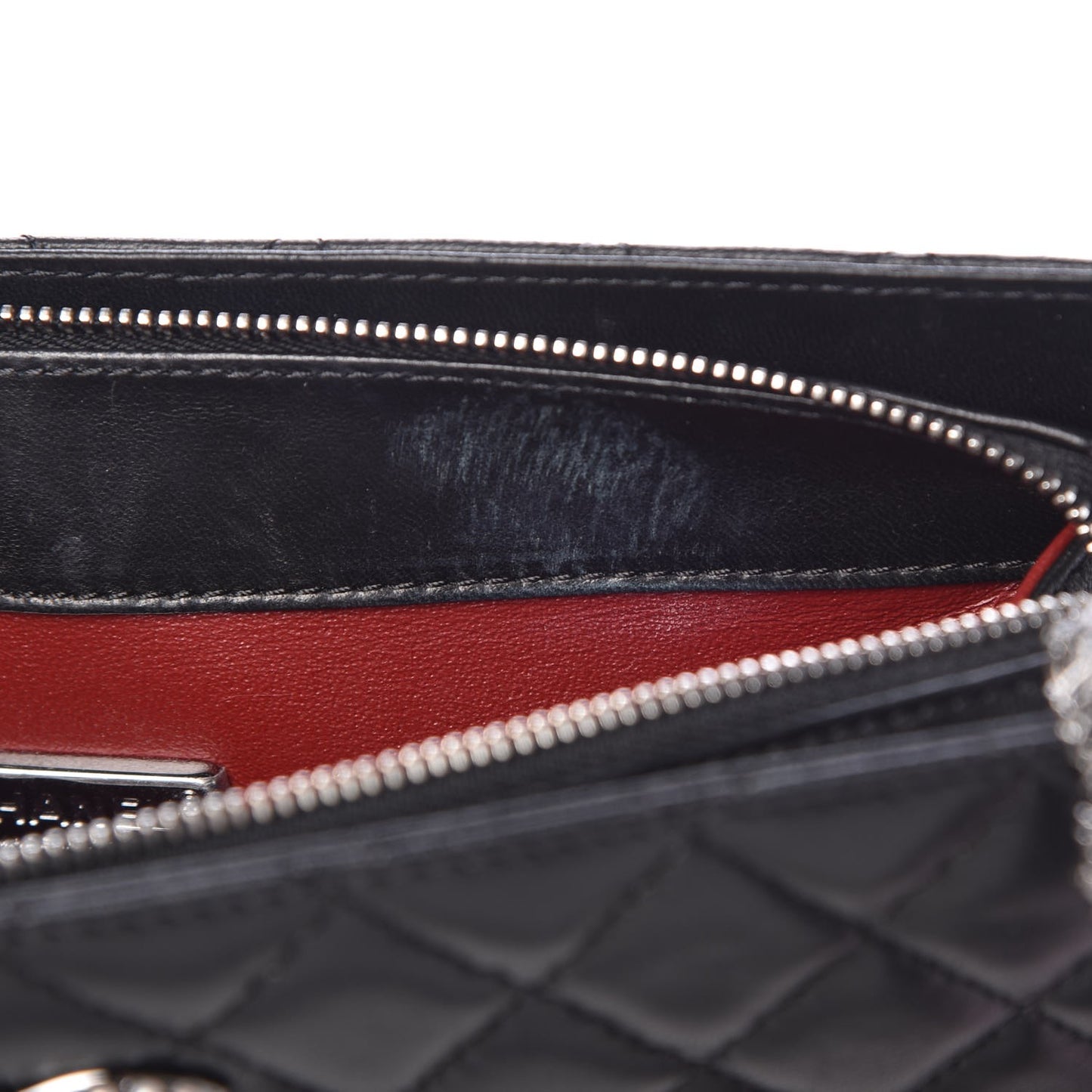 Lambskin Quilted Pearl Chain Wrist Wallet Black