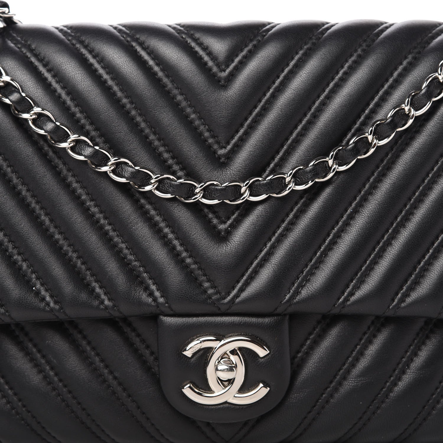 Chanel Lambskin Chevron Quilted Double Stitch Jumbo Single Flap Black 10 of 10