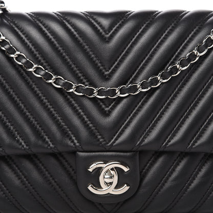 Chanel Lambskin Chevron Quilted Double Stitch Jumbo Single Flap Black 10 of 10