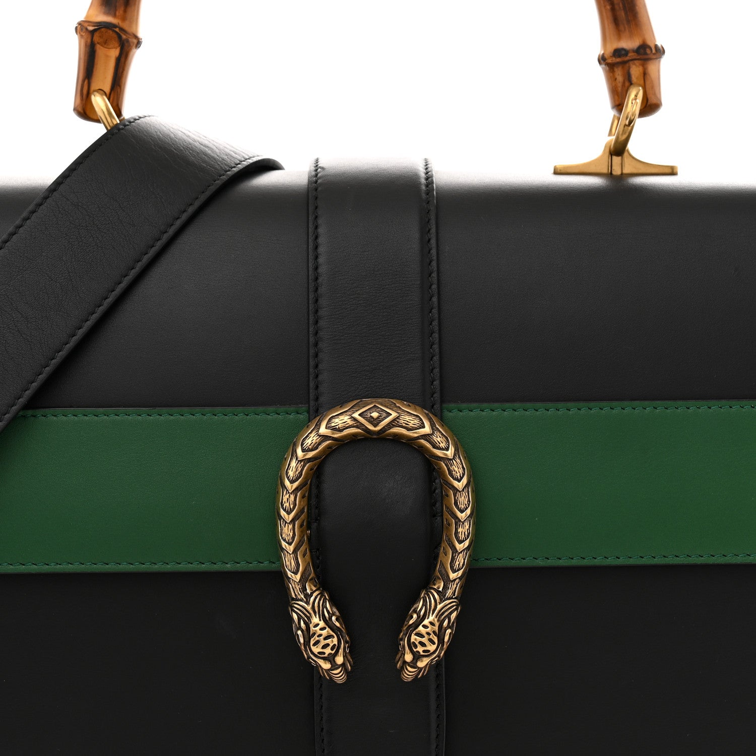 Gucci Calfskin Bamboo Web Large Dionysus Top Handle Bag Black
