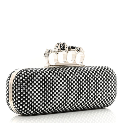 Alexander McQueen Woven Metallic Calfskin Skull Knuckle Box Clutch Silver Black 3 of 8