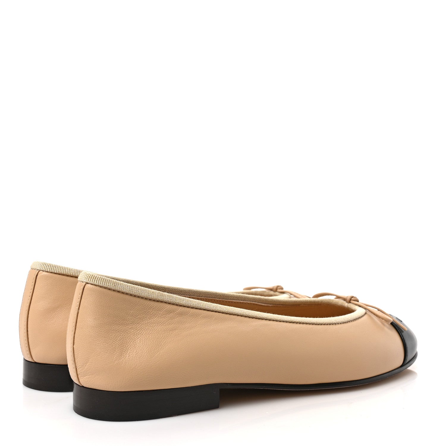 Chanel Lambskin Cap Toe CC Ballerina Flats 37.5 Beige Black 4 of 8