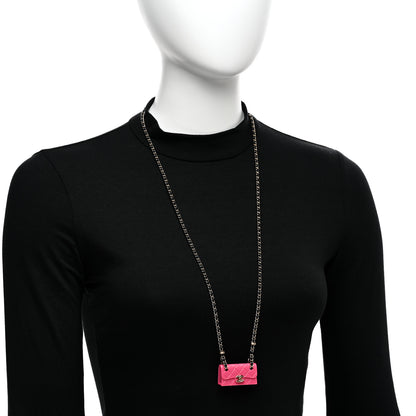 Chanel Metal Resin Lambskin Flap Bag Long Necklace Golden Pink Black 2 of 5
