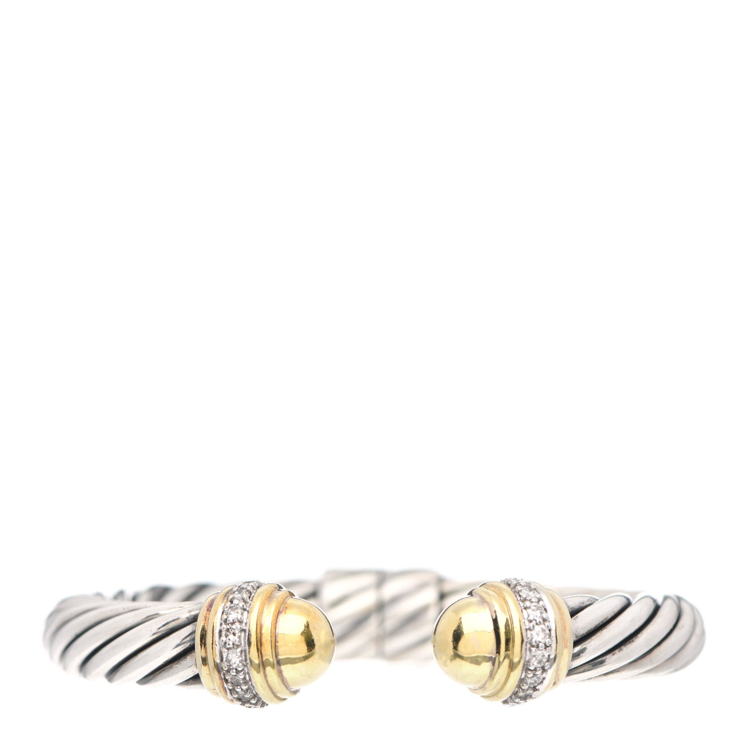 David Yurman Sterling Silver 18K Yellow Gold Diamond 10mm Cable Classics Dome Bracelet 1 of 4