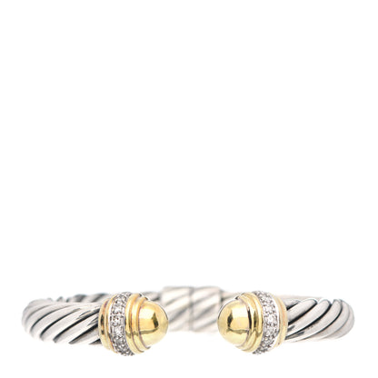 David Yurman Sterling Silver 18K Yellow Gold Diamond 10mm Cable Classics Dome Bracelet 1 of 4