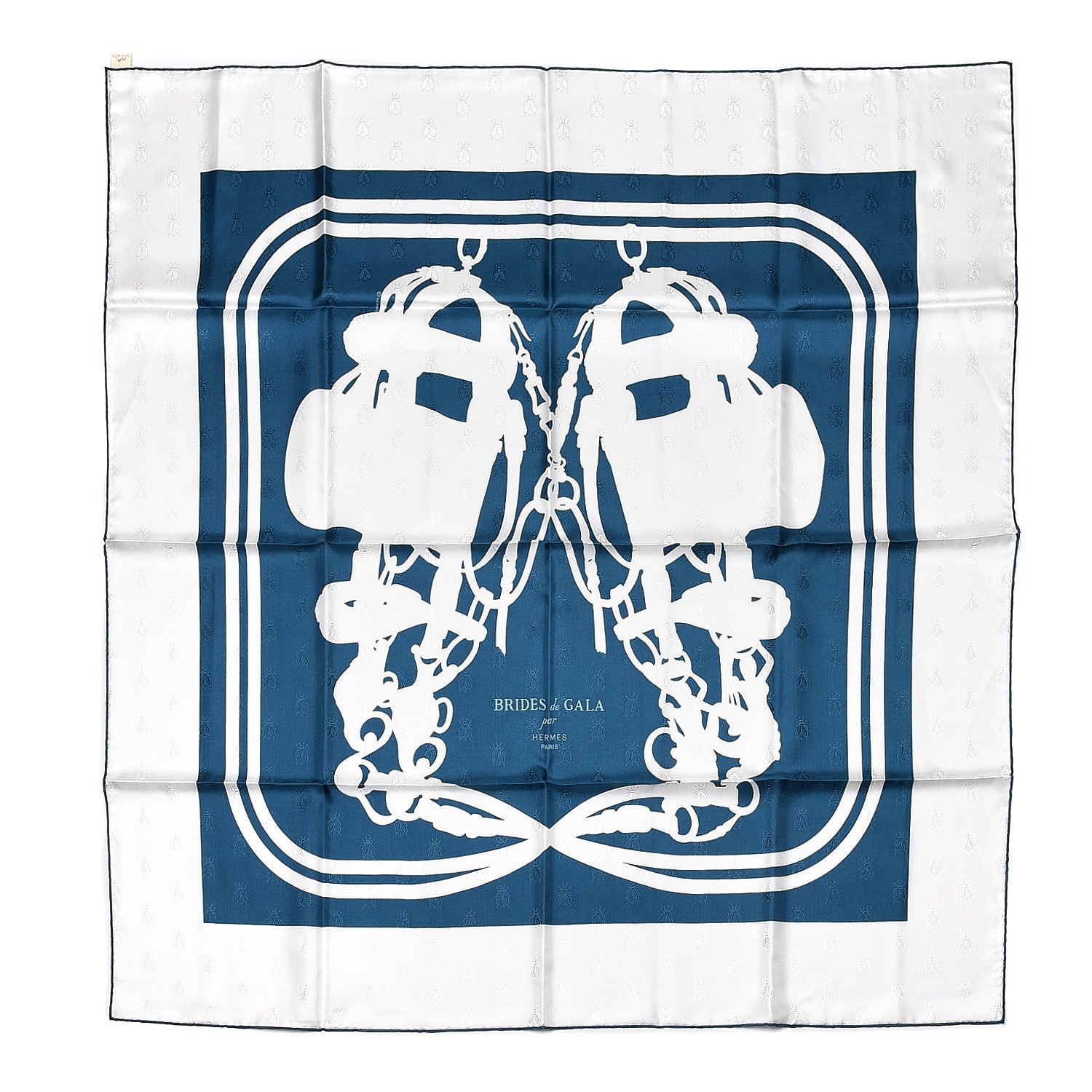 Hermes Silk Brides De Gala Tattoo Scarf 90 Petrole Blanc 1 of 5