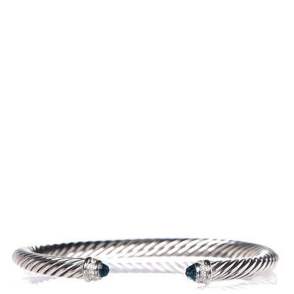David Yurman Sterling Silver Diamond Blue Topaz 5mm Cable Classics Bracelet 1 of 5
