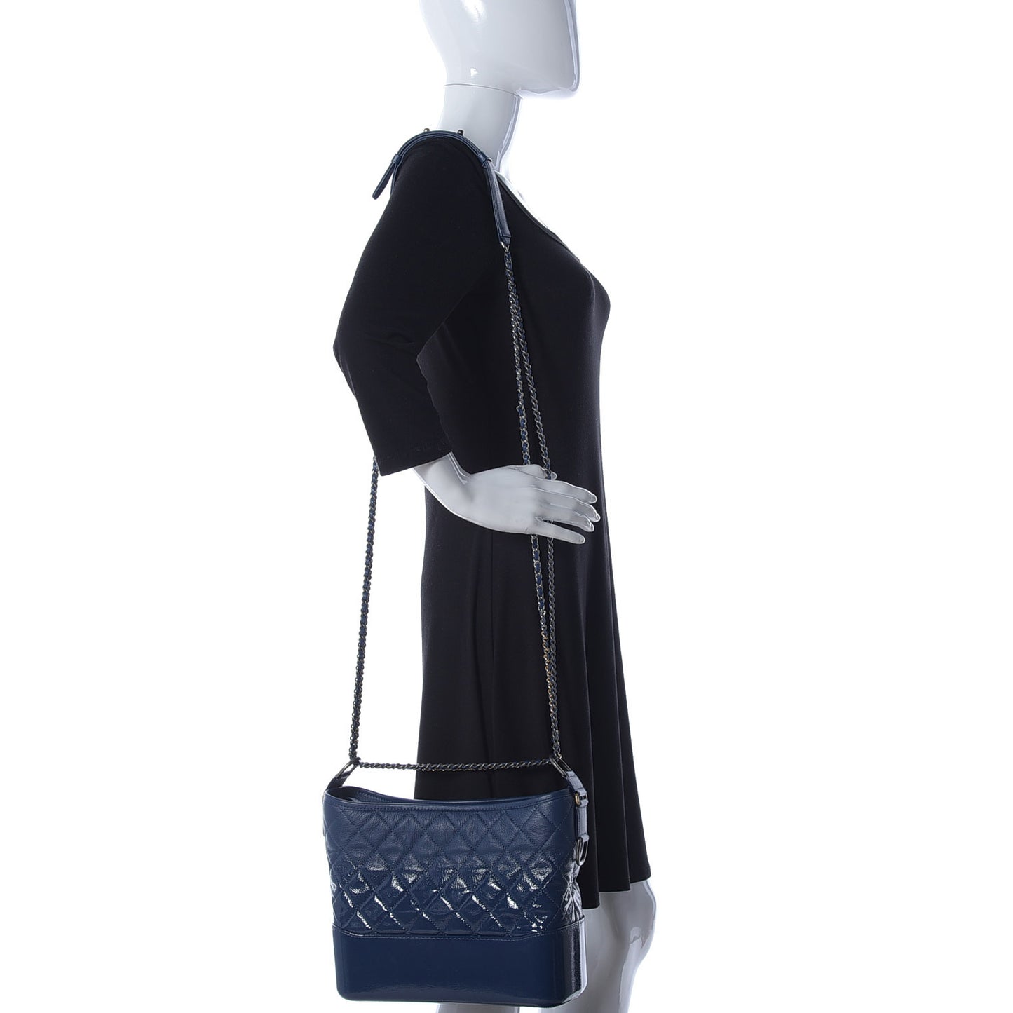 Patent Goatskin Quilted Medium Gabrielle Hobo Dark Blue