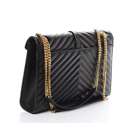 Saint Laurent Grain De Poudre Matelasse Chevron Large Monogram Satchel Black 2 of 8