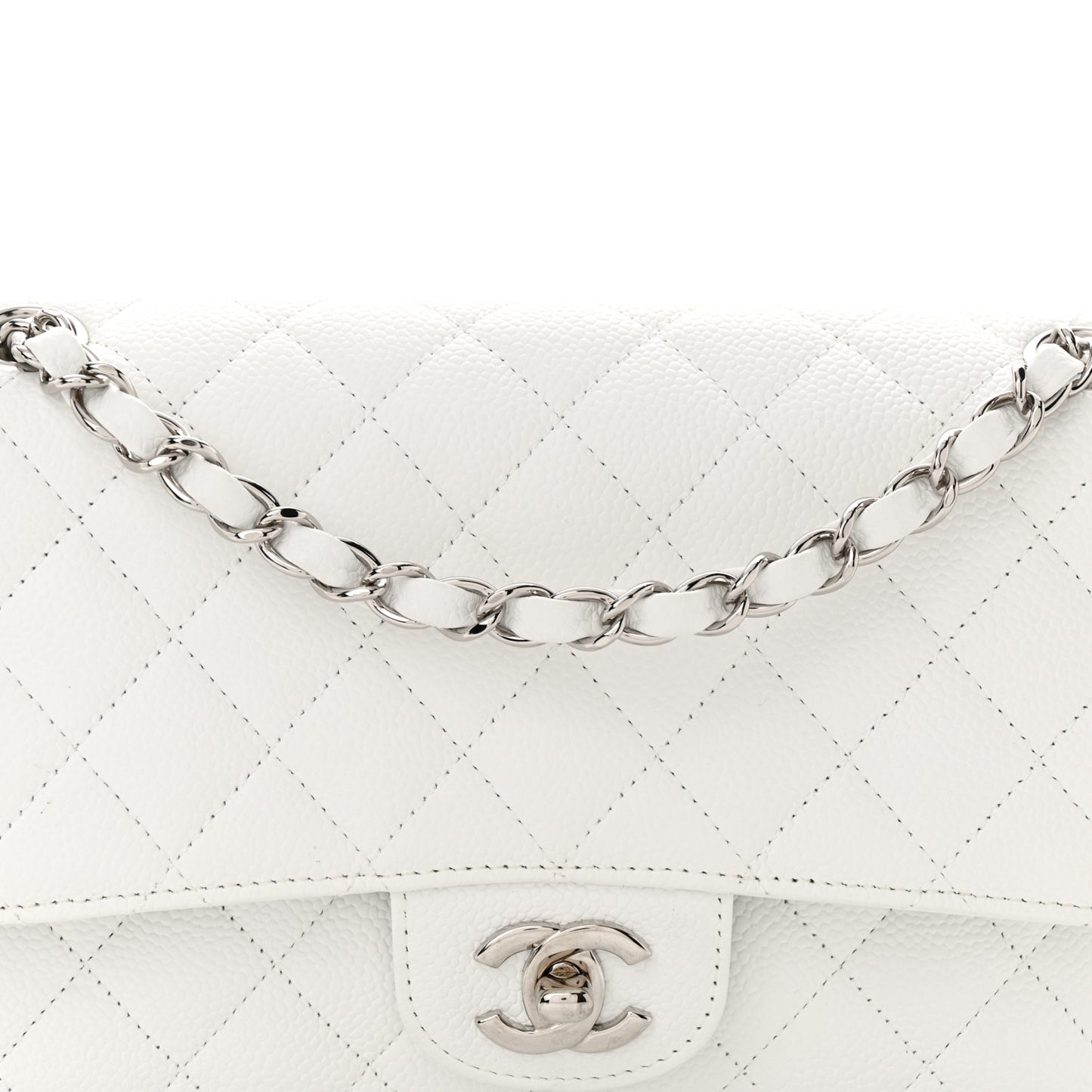 Caviar Quilted Medium Double Flap White