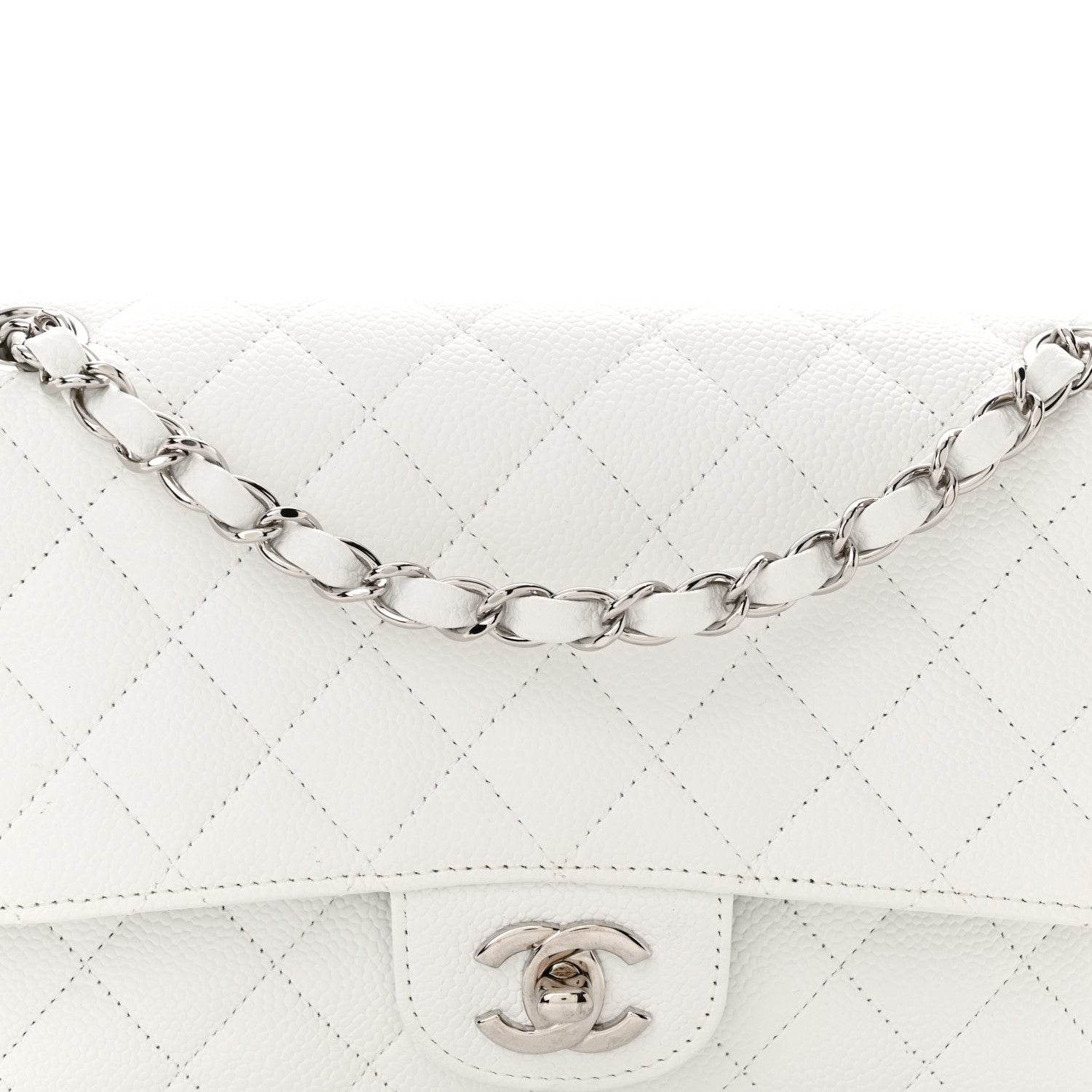 Chanel Caviar Quilted Medium Double Flap White 8 of 15