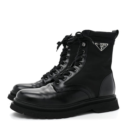 Prada Spazzolato Rois Re-Nylon Metal Triangle Logo Mens 40mm Combat Boots 9.5 Black 3 of 13