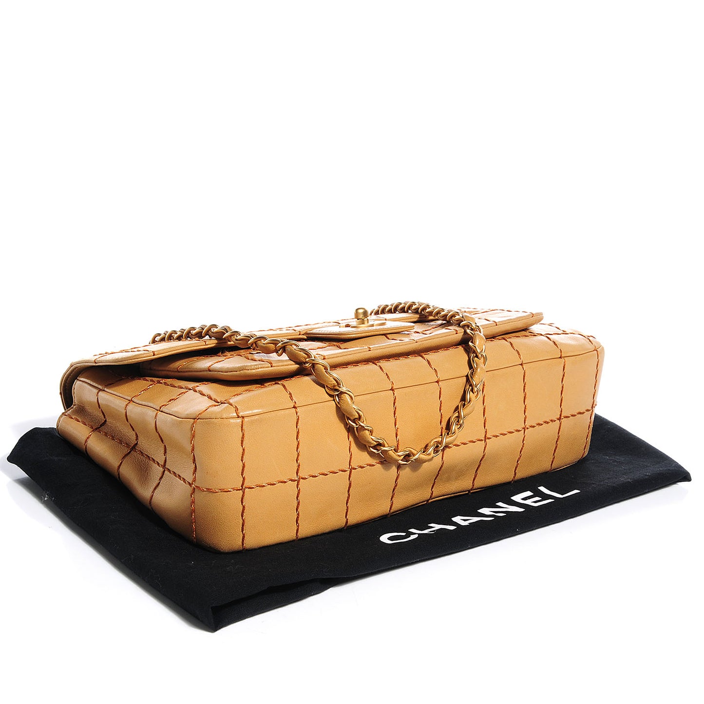 Lambskin Square Stitched Medium Single Flap Beige