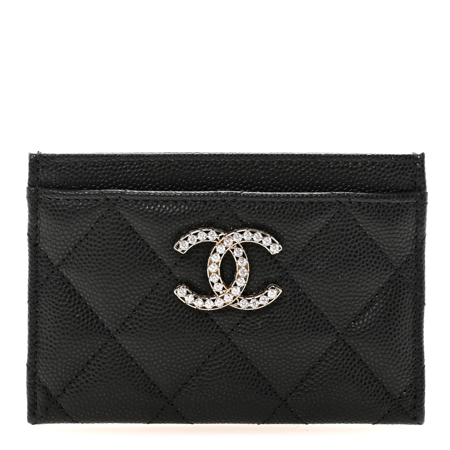 Caviar Quilted Crystal Card Holder Black