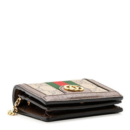 Gucci GG Supreme Monogram Web Ophidia Chain Card Case Wallet Beige New Acero 4 of 6