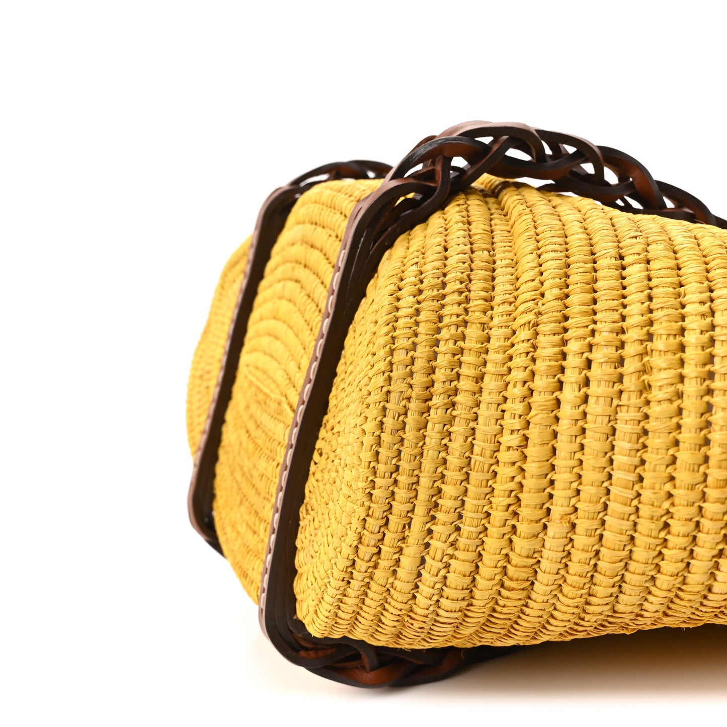 Paglia Vitello Woven Braided Basket Tote Yellow Cognac