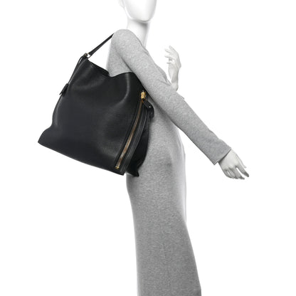 Tom Ford Pebbled Calfskin Large Alix Padlock Zip Hobo Bag Black 2 of 11