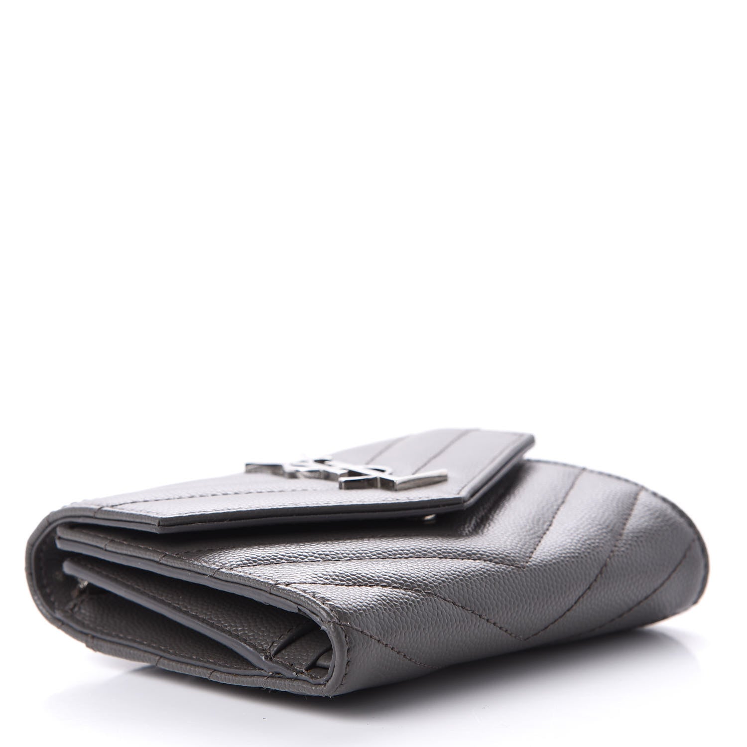 Saint Laurent Grain De Poudre Matelasse Chevron Monogram Compact Tri Fold Wallet Earth 4 of 12