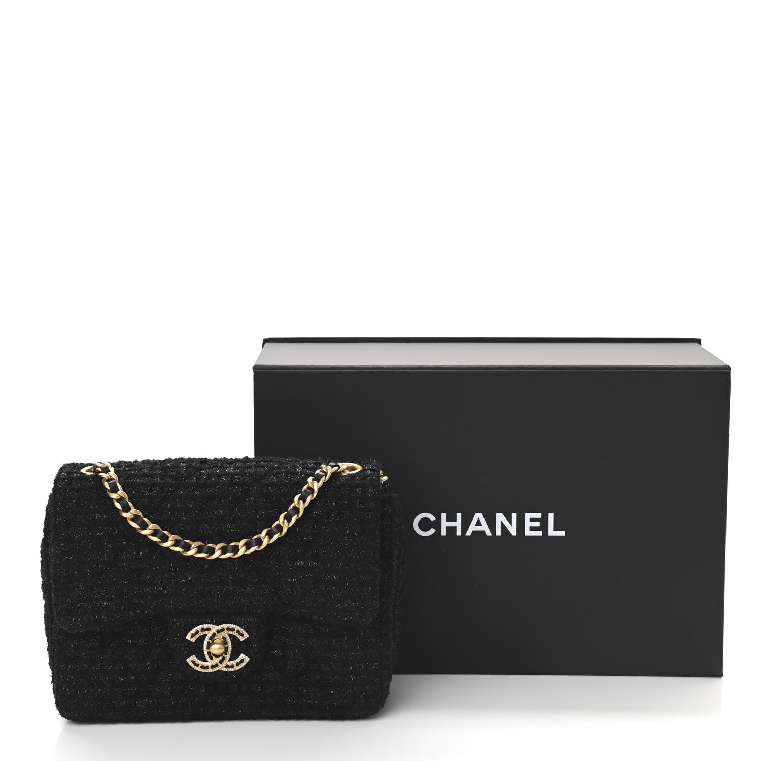 Chanel Tweed Quilted Mini Crystal CC Square Flap Black 11 of 11