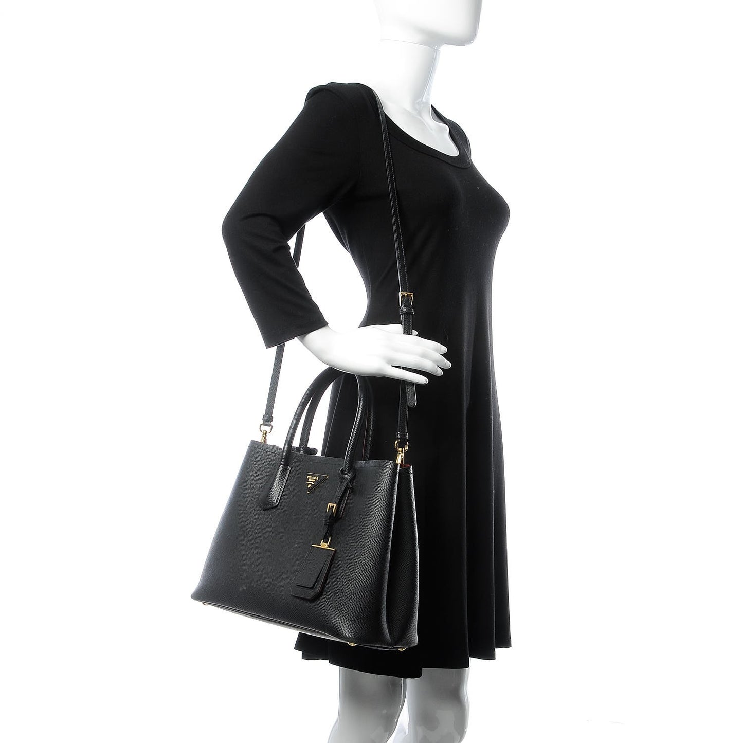 Saffiano Cuir Small Double Bag Baltico Fuoco