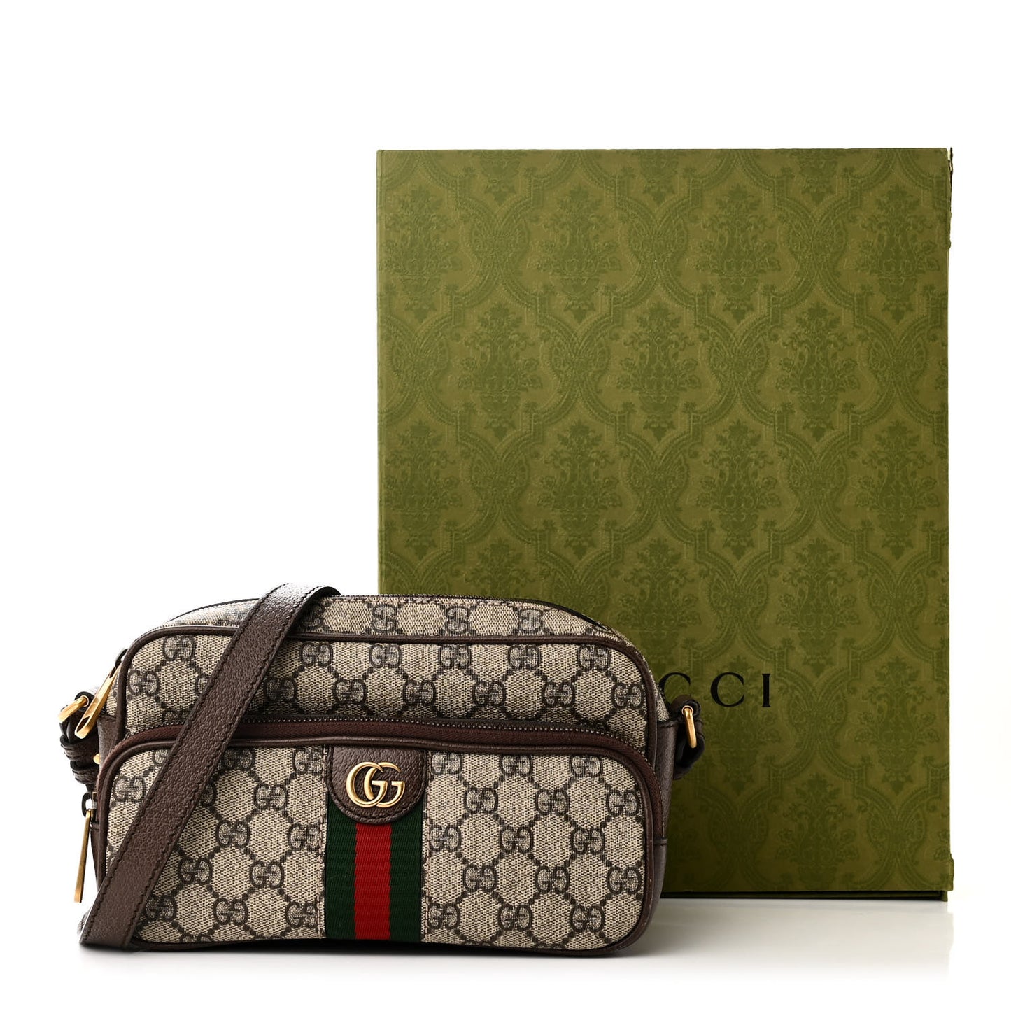 GG Supreme Monogram Calfskin Web Small Ophidia Messenger Bag Beige Ebony New Acero