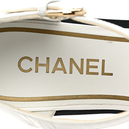 Chanel Shiny Goatskin Mary Jane Flats 38 White Black 8 of 11