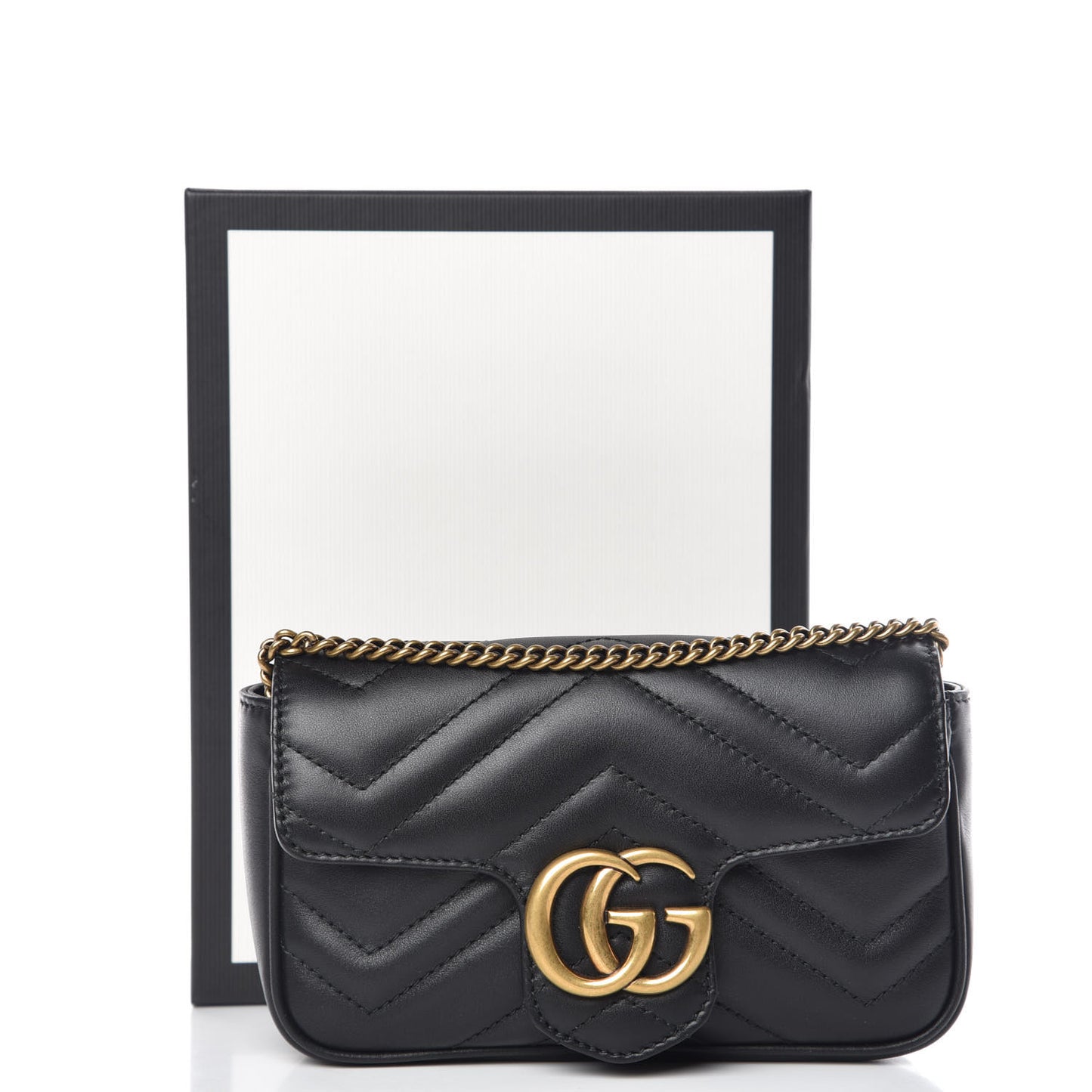 Calfskin Matelasse Super Mini GG Marmont Shoulder Bag Black