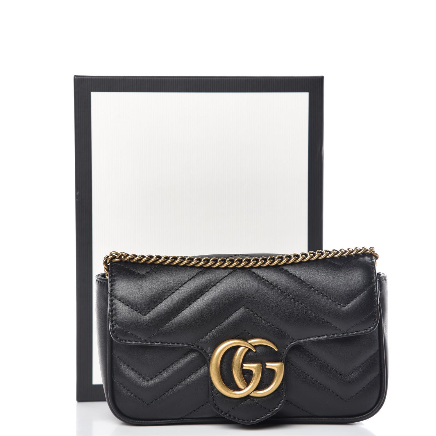 Gucci Calfskin Matelasse Super Mini GG Marmont Shoulder Bag Black 10 of 10