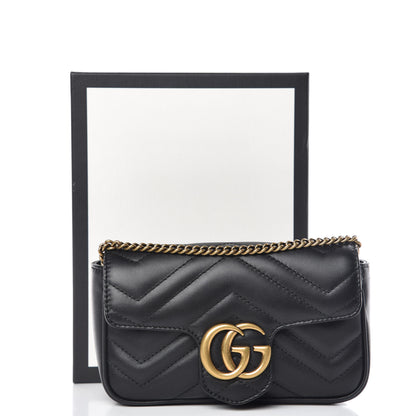Gucci Calfskin Matelasse Super Mini GG Marmont Shoulder Bag Black 10 of 10