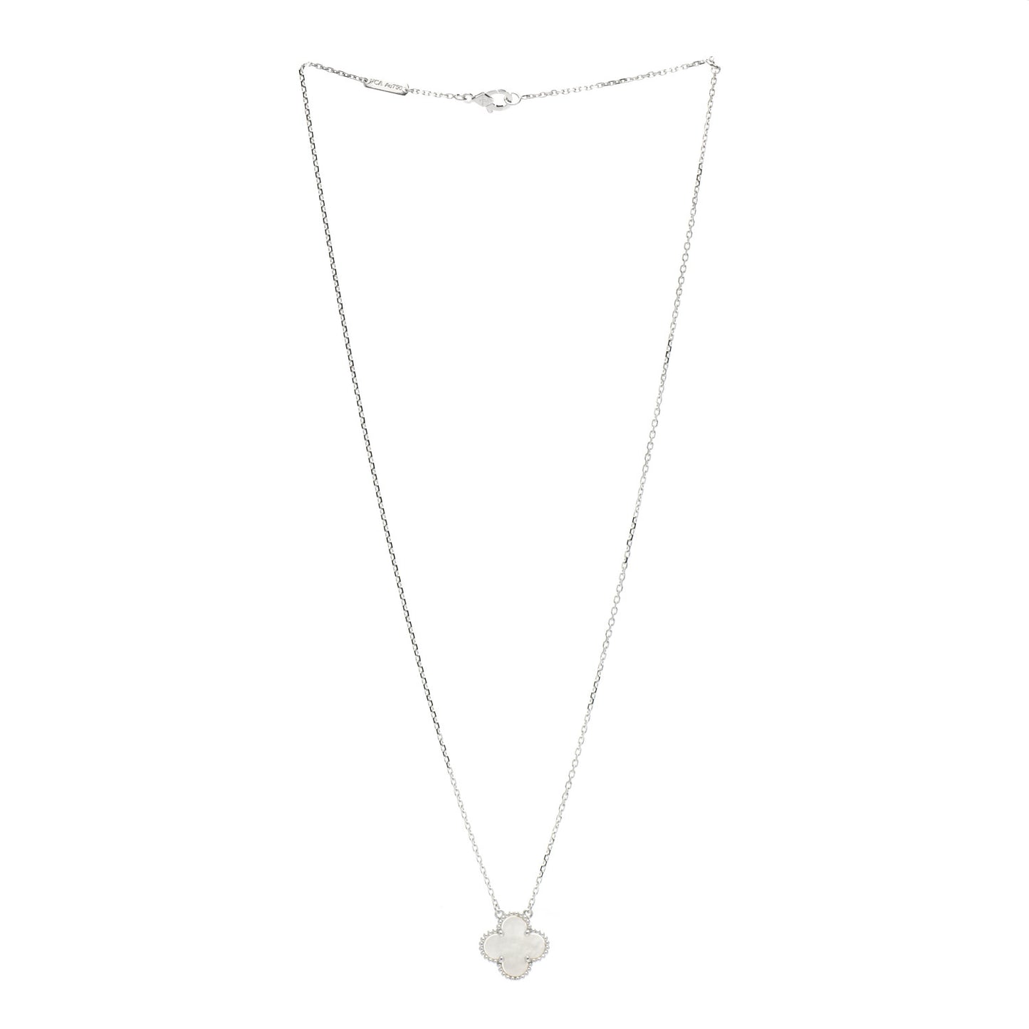 18K White Gold Mother of Pearl Vintage Alhambra Pendant Necklace