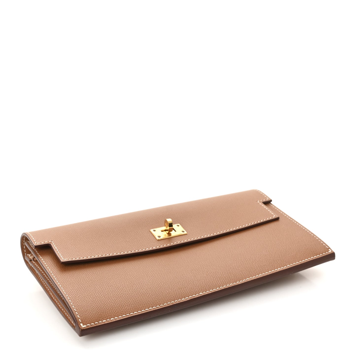 Madame Calfskin Kelly Pocket Long Wallet Gold