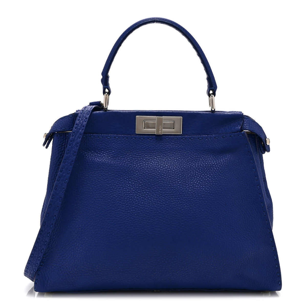 Cuoio Romano Selleria Bi-Color Medium Peekaboo Iconic Satchel Blue Neon Latte
