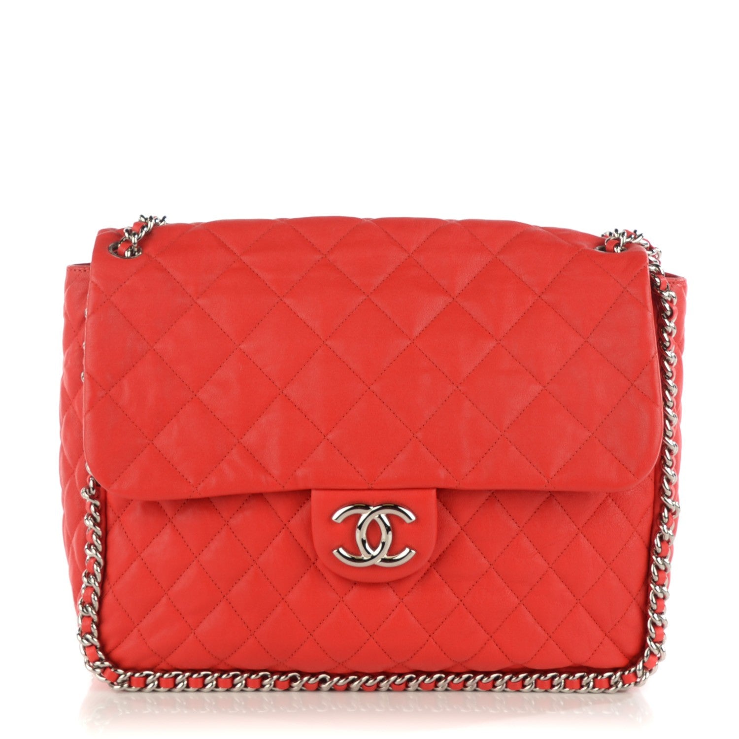 Chanel Washed Lambskin Quilted Maxi Chain Around Flap Red 1 of 7
