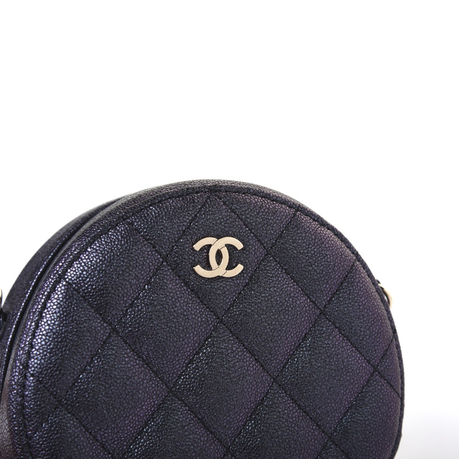Chanel Iridescent Caviar Quilted Round Clutch With Chain Black 10 of 11