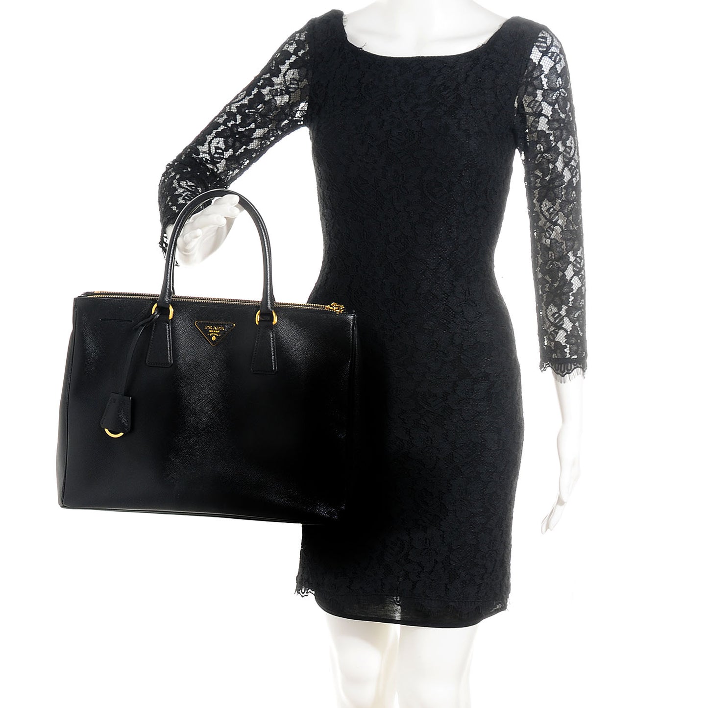 Saffiano Lux Large Double Zip Tote Nero Black