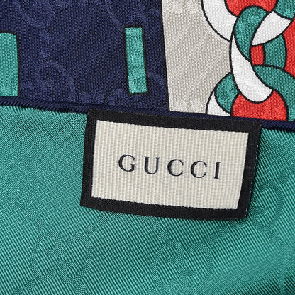 Gucci Silk Chain Argyle Square Scarf Flame Dark Green 3 of 4