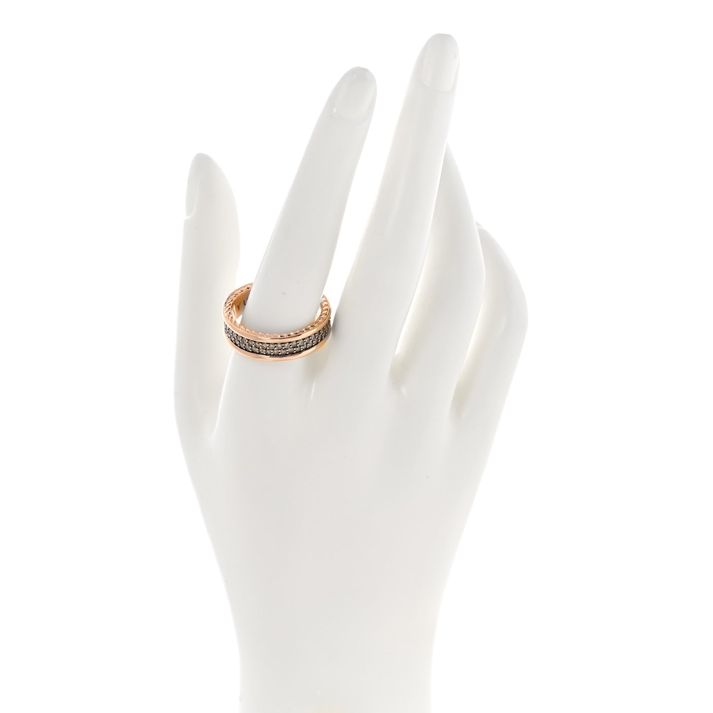 18K Rose Gold Cognac Diamond Streamline Two Row Pave Band Ring 65 11