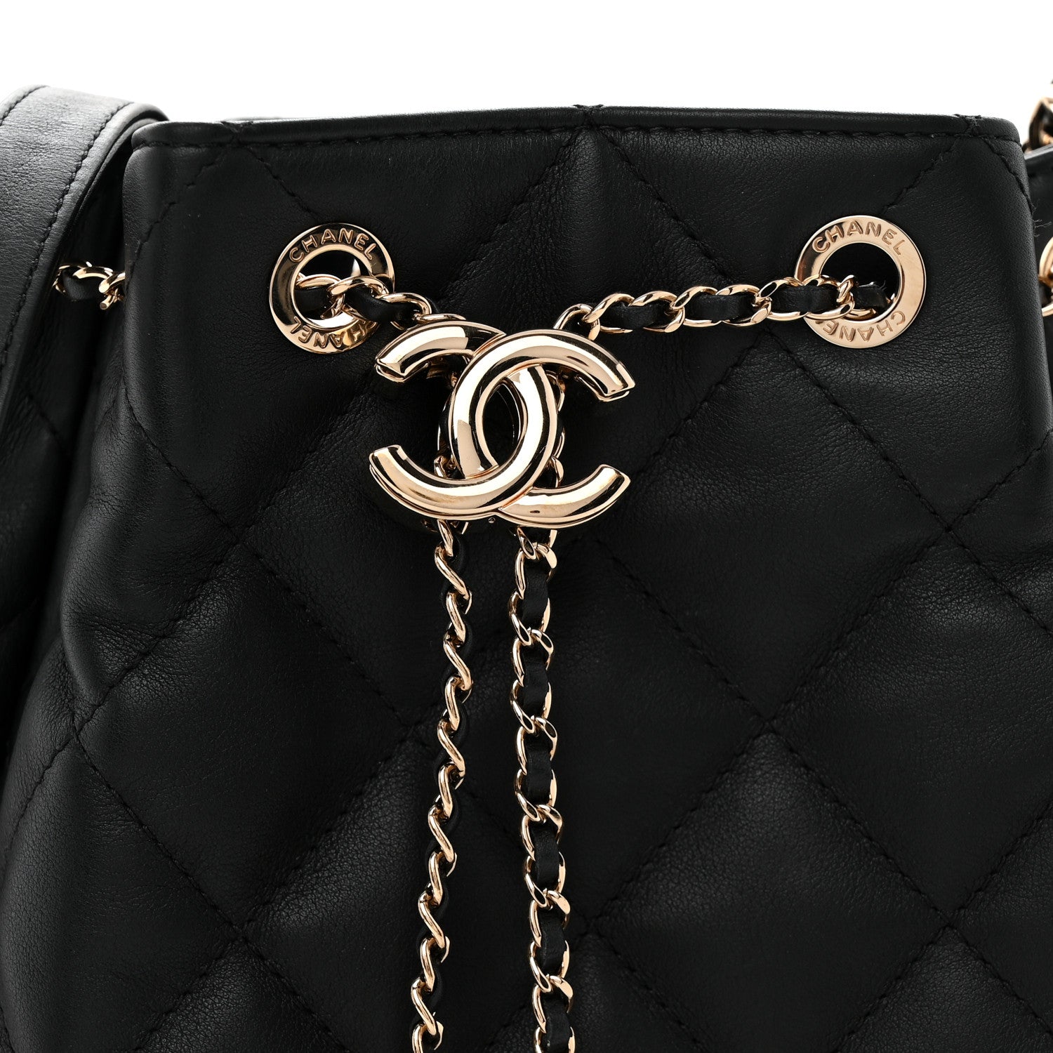 Chanel Goatskin Quilted Chain Drawstring Bag Black 8 of 10