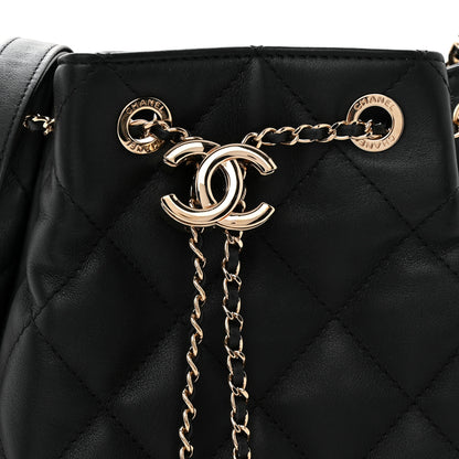 Chanel Goatskin Quilted Chain Drawstring Bag Black 8 of 10