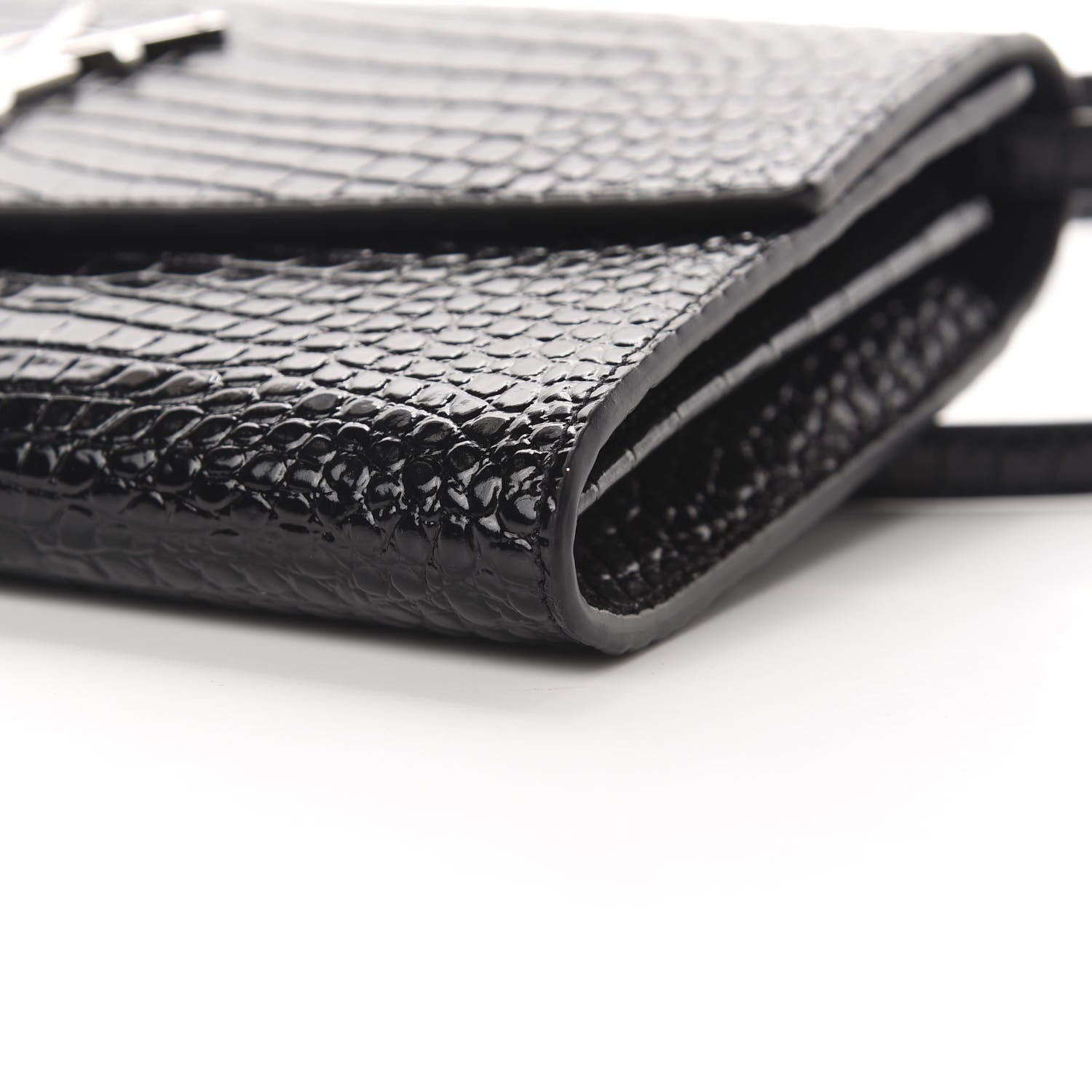 Saint Laurent Calfskin Crocodile Embossed Monogram Uptown Crossbody Black 9 of 10