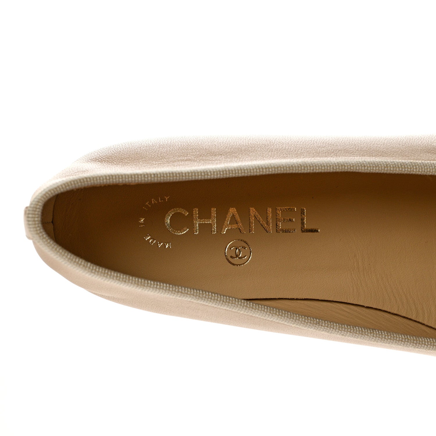 Chanel Lambskin Cap Toe CC Ballerina Flats 37.5 Beige Black 7 of 12