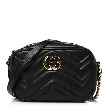 Gucci Calfskin Matelasse Mini GG Marmont Chain Shoulder Bag Black 1 of 10