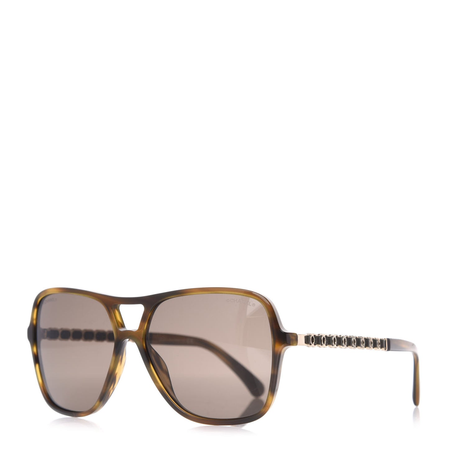 Metal Calfskin CC Chain Pilot Sunglasses 5439-Q Green Tortoise