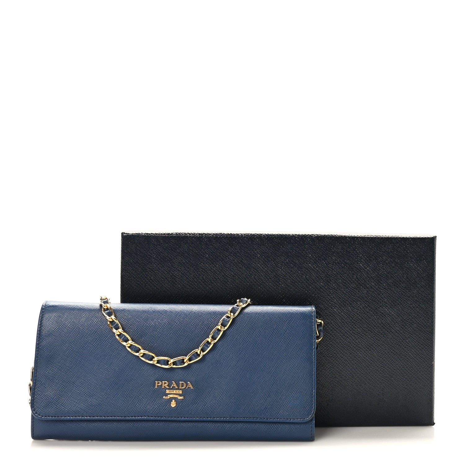Prada Saffiano Metal Oro Chain Wallet Bleuette 11 of 11